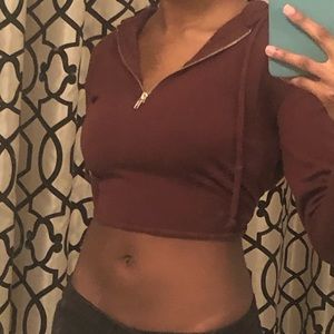 burgundy y2k/ juicy couture style cropped hoodie